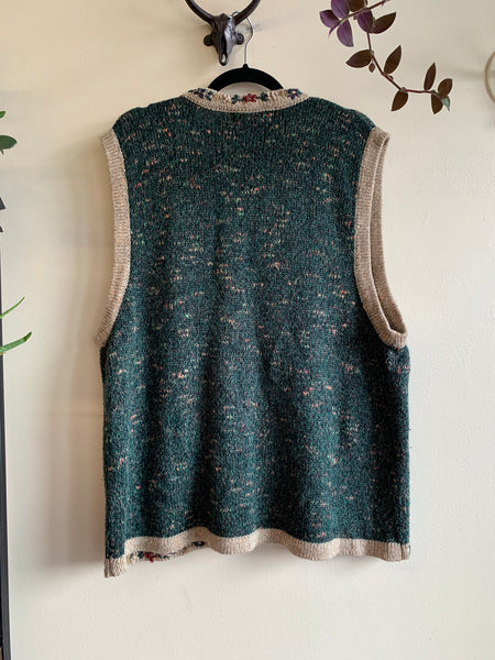 Green and Floral Knit Vest - XL