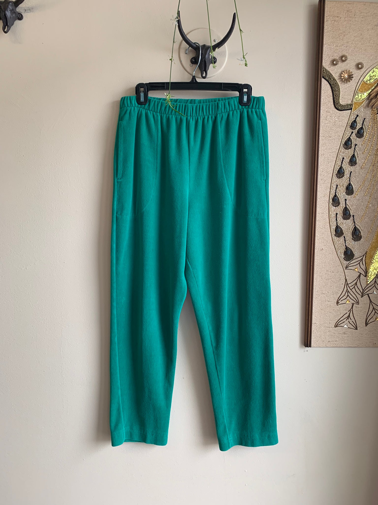80s Green Velour Pants - M