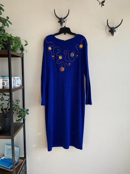 '80s Bejeweled Knit Dress - L