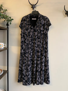 90s TanJay Black and White Floral Dress - XL