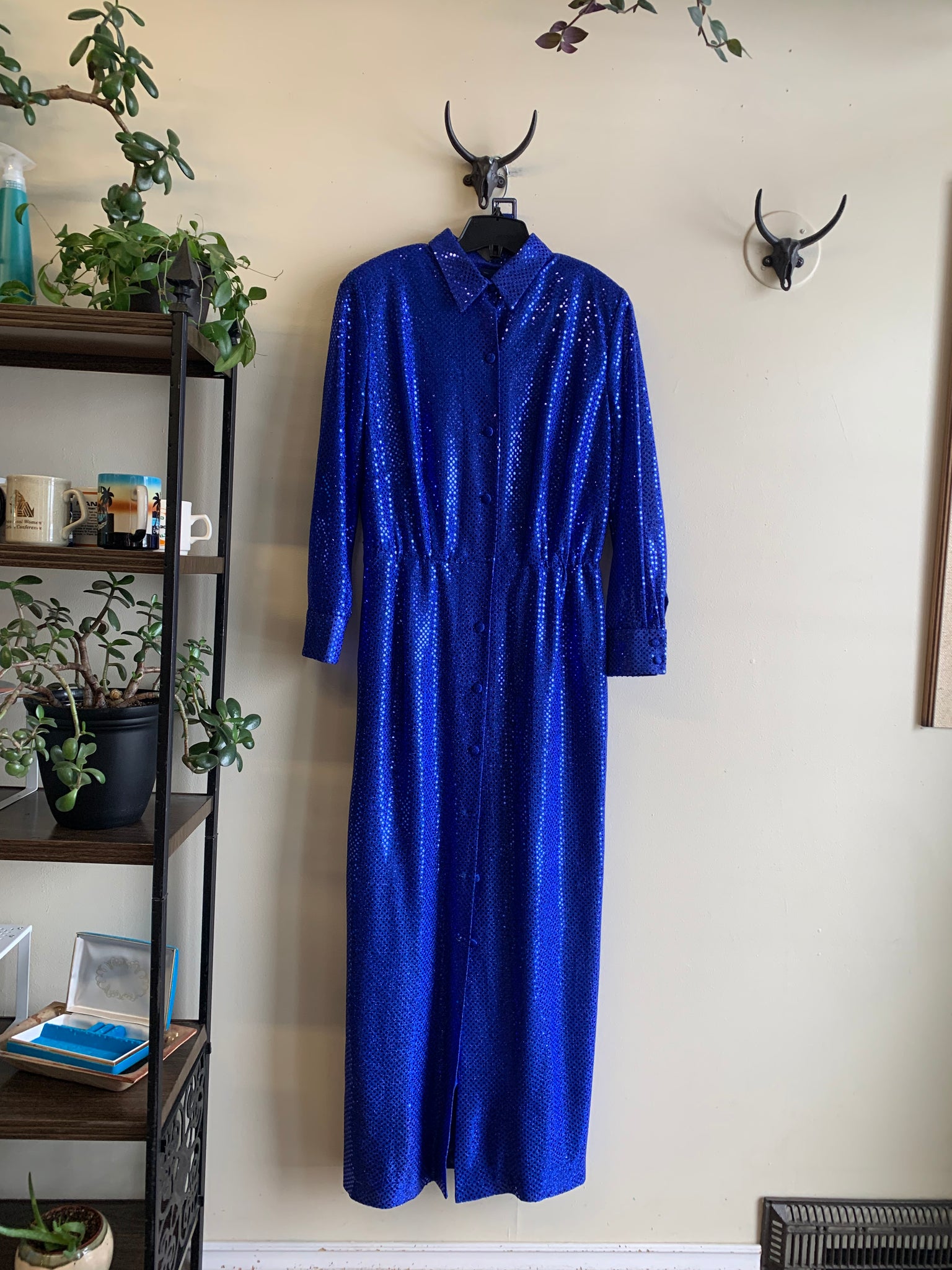 Handmade Blue Sequinned Dress - L