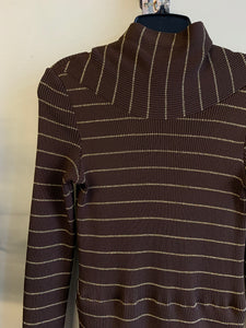 70s Brown and Gold Knit Dress - S