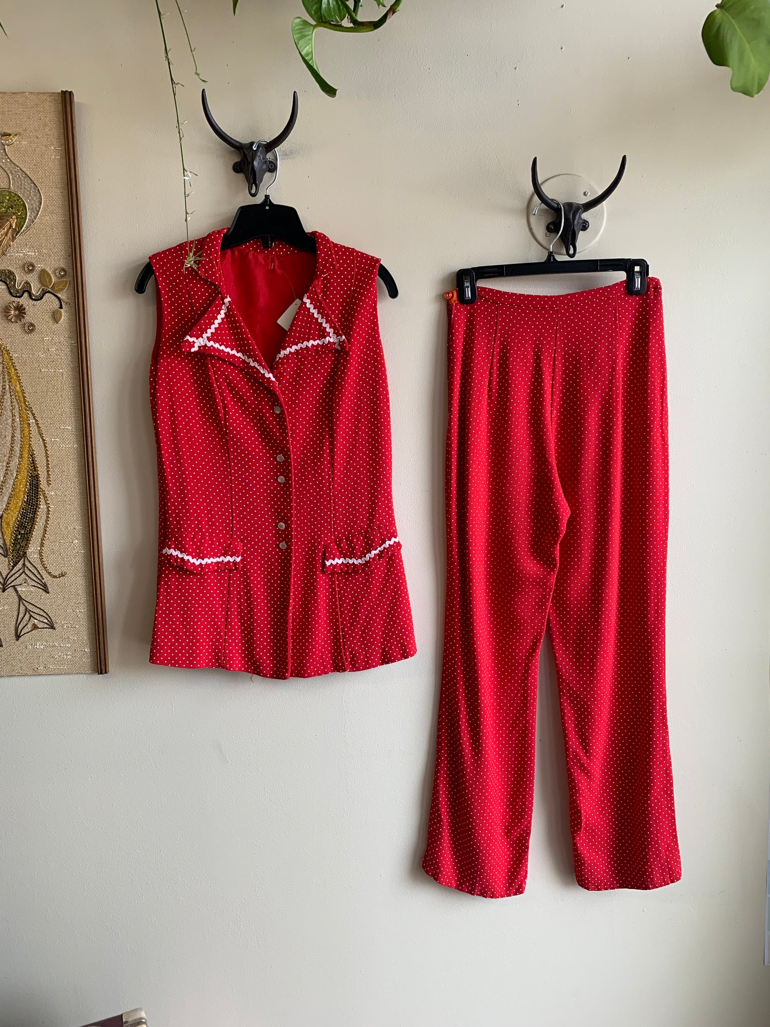 70s Red and White Polka Dot Set - S