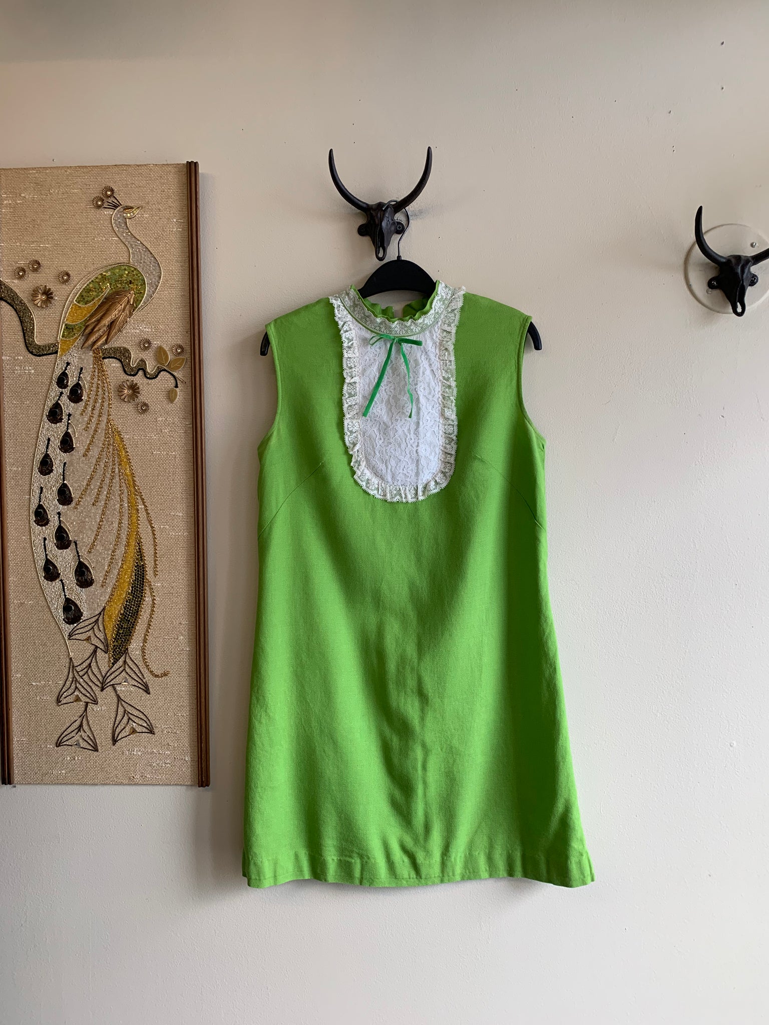 70s Green Mini Dress - M