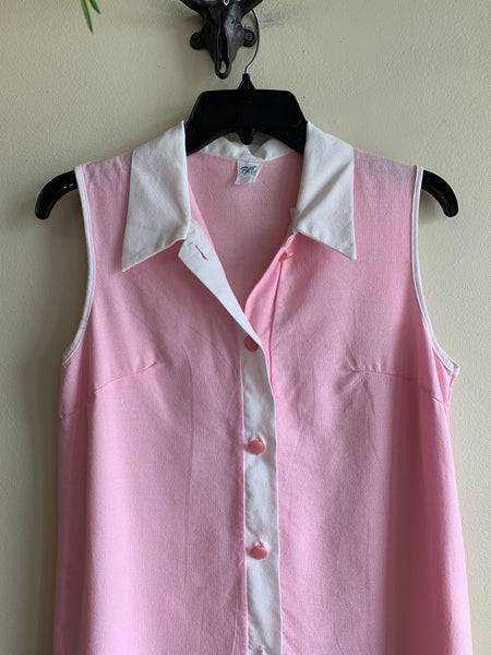 Pink and White Collared Dress - S