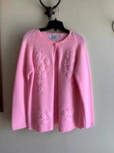 Pink Floral Knit Sweater - M