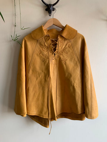 Caramel Leather Poncho with Detailing