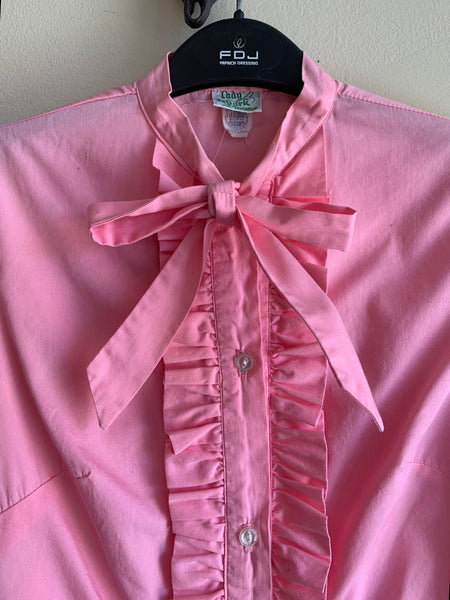 60s Pink Ruffled Blouse - S