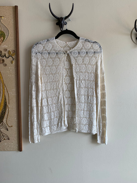 White Crochet Sweater - S