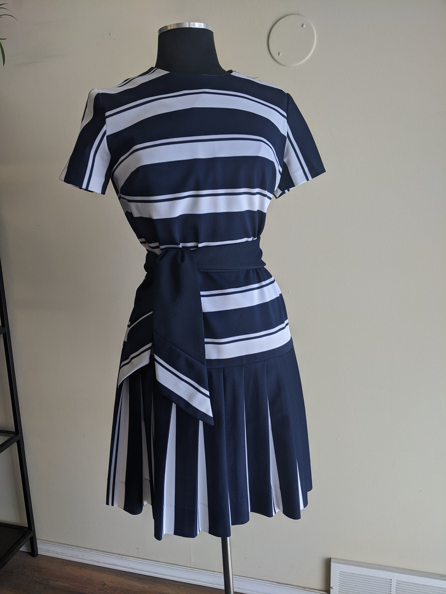 1960's Navy & White Striped Nautical Dress