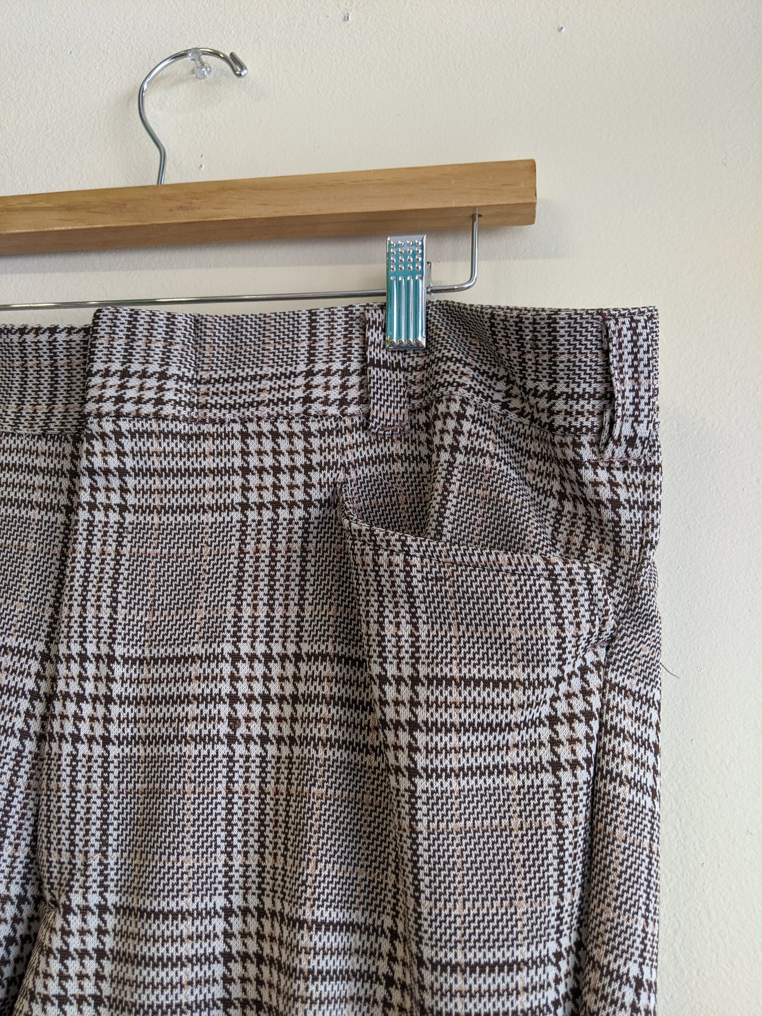 1970s White & Brown Plaid Trousers
