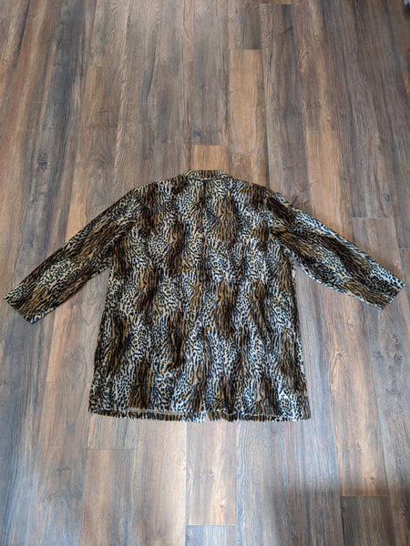 Fuzzy Leopard Print Plus-Size Jacket