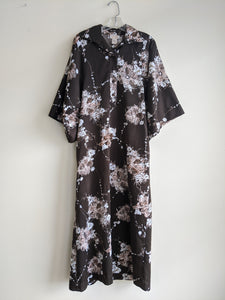 1970s Polyester Floral Maxi Dress - M