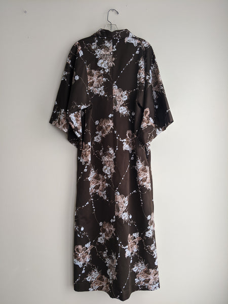 1970s Polyester Floral Maxi Dress - M
