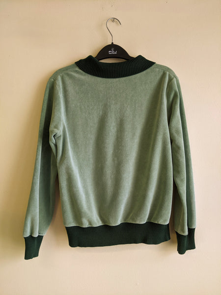 Two-Tone Green Velour Sweater