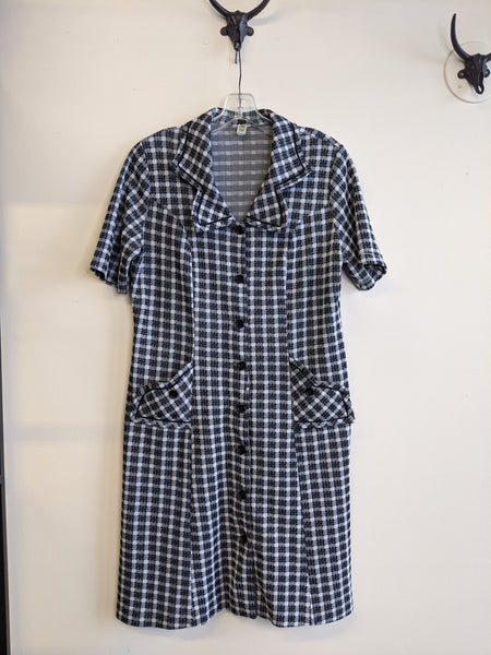1970s Checkered Button-Front Dress - L