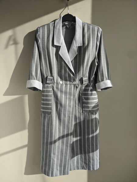 Striped Grey & White Wrap Dress