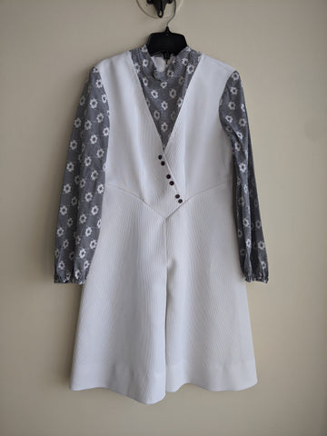 White Kickpleat Dress - L