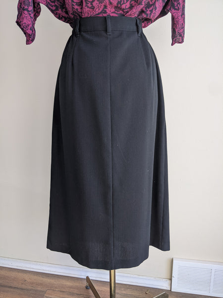 Black Button-Front Midi Skirt