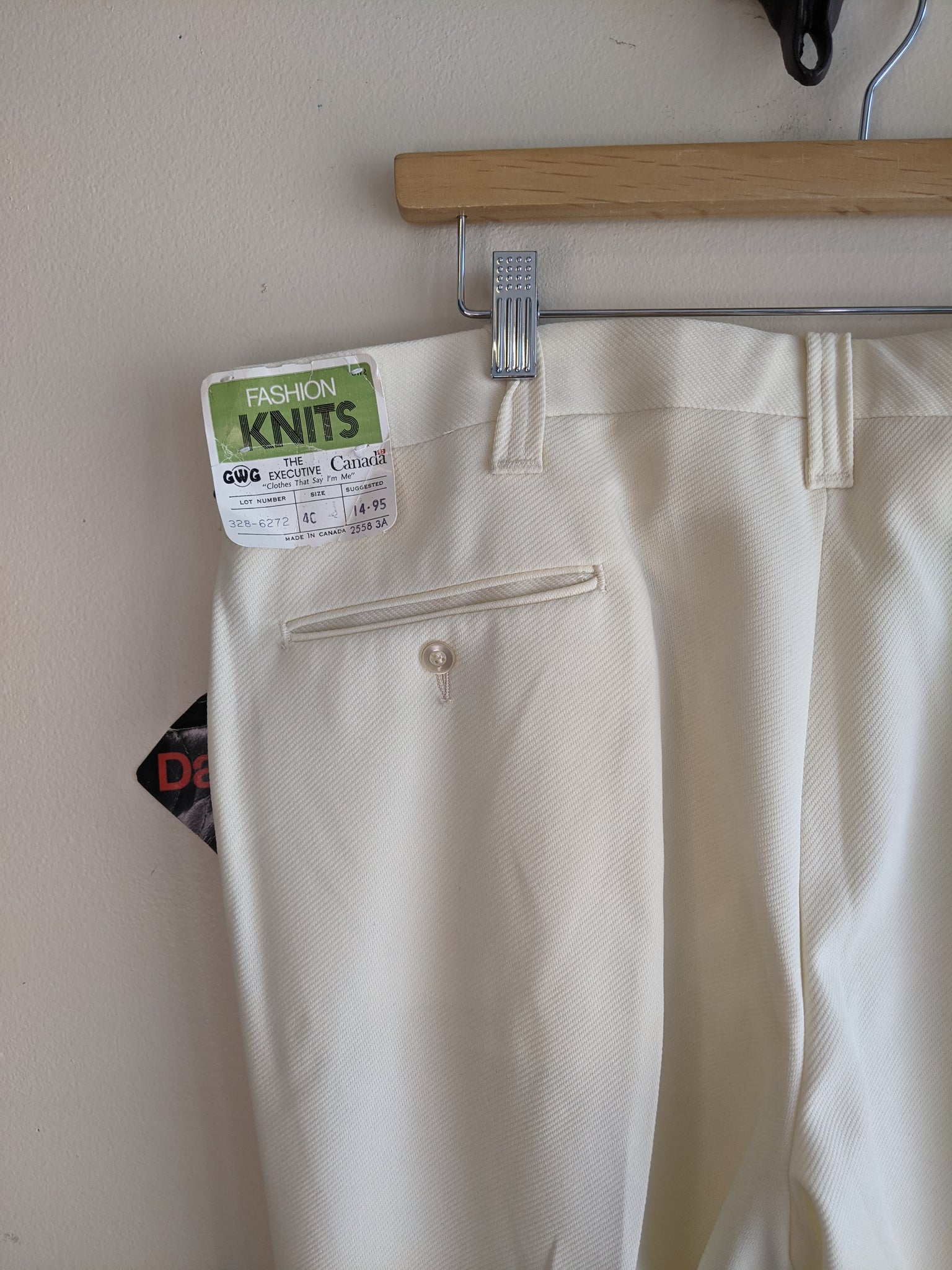 Deadstock White Polyester XL 70’s Trousers