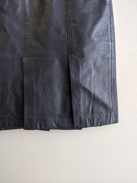 Kick-Pleat Leather Miniskirt