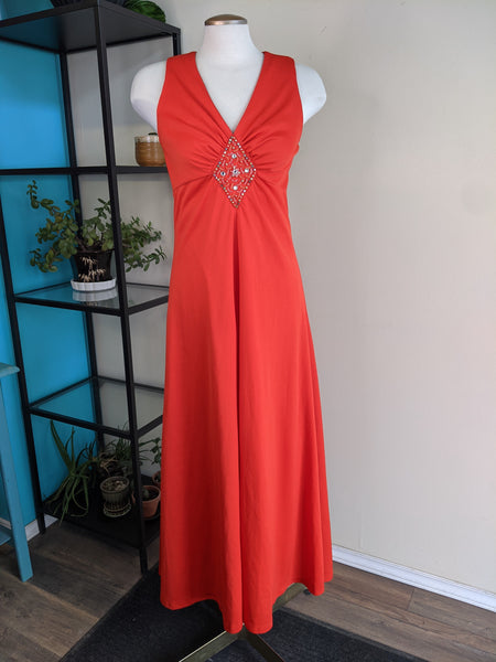 Beaded Scarlet 1970’s Party Gown