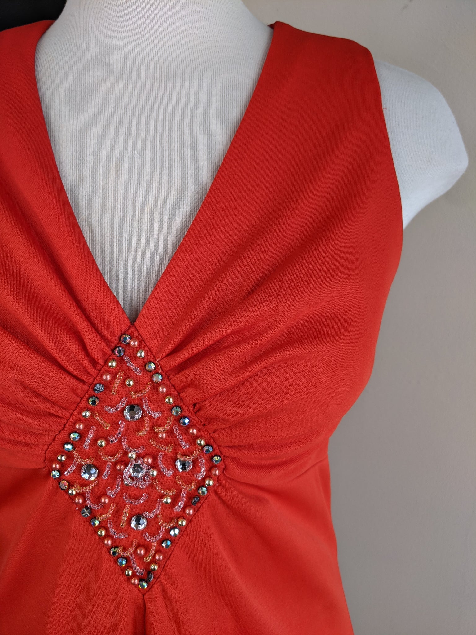Beaded Scarlet 1970’s Party Gown