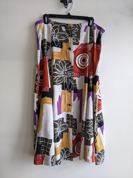 Abstract Multicoloured Midi-Skirt