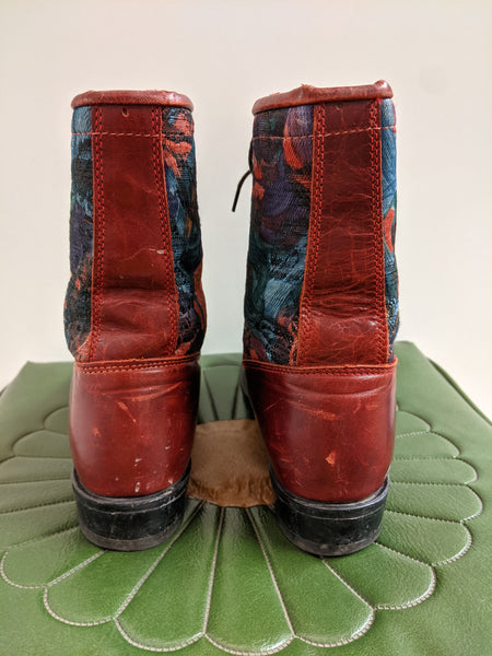Red Leather Floral Ropers