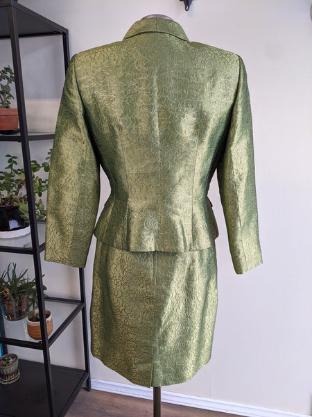 1960s Green Brocade Blazer & Skirt Set - M