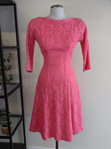 Pretty in Pink 1960s Lace Dress - XS