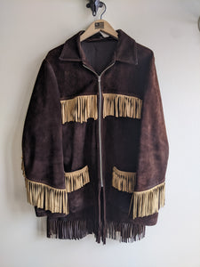 Brown & Tan Fringed Leather Jacket - L