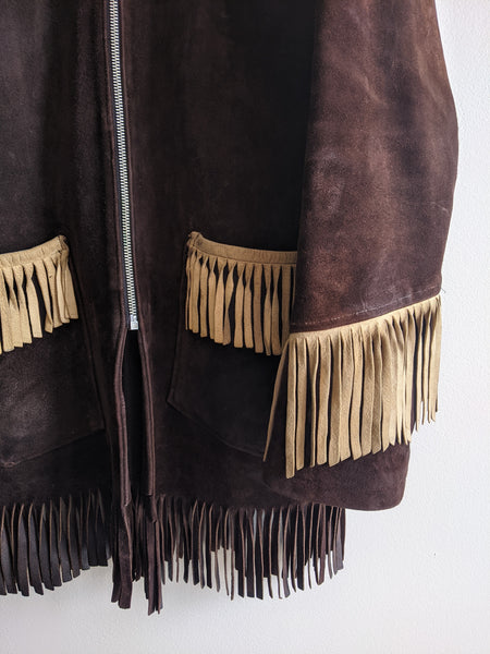 Brown & Tan Fringed Leather Jacket - L