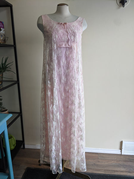 1960s Rose & Lilac Lace Dress - S