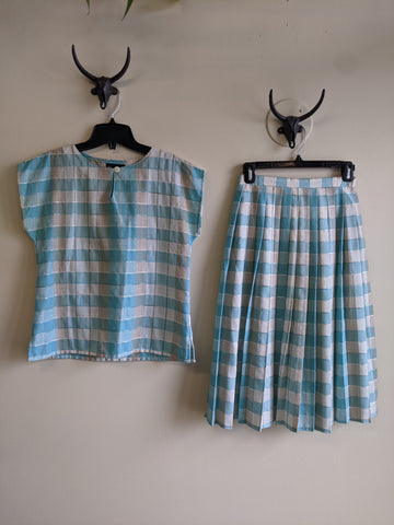 Checkered Top & Pleated Skirt Set - S
