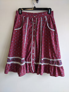 70’s Burgundy Floral Skirt - M