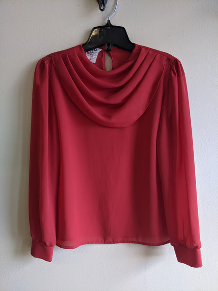 Red Faux-Cowl Blouse - S