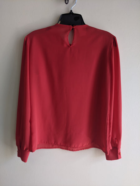Red Faux-Cowl Blouse - S
