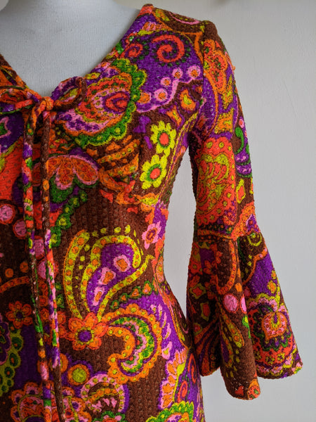 1970's Psychedelic Knit Dress - S