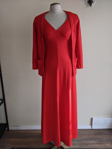 Cherry Red 70’s Gown & Matching Jacket - S