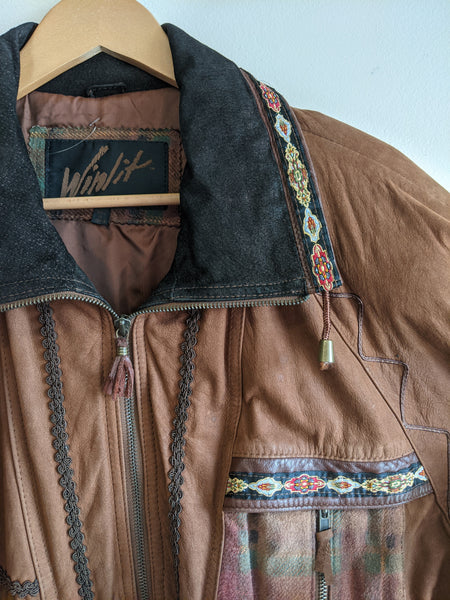 Patterned Leather 80’s Jacket - M