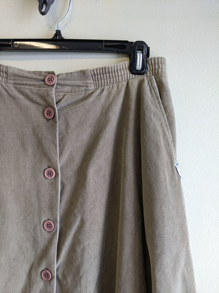Khaki Corduroy Circle Skirt - L