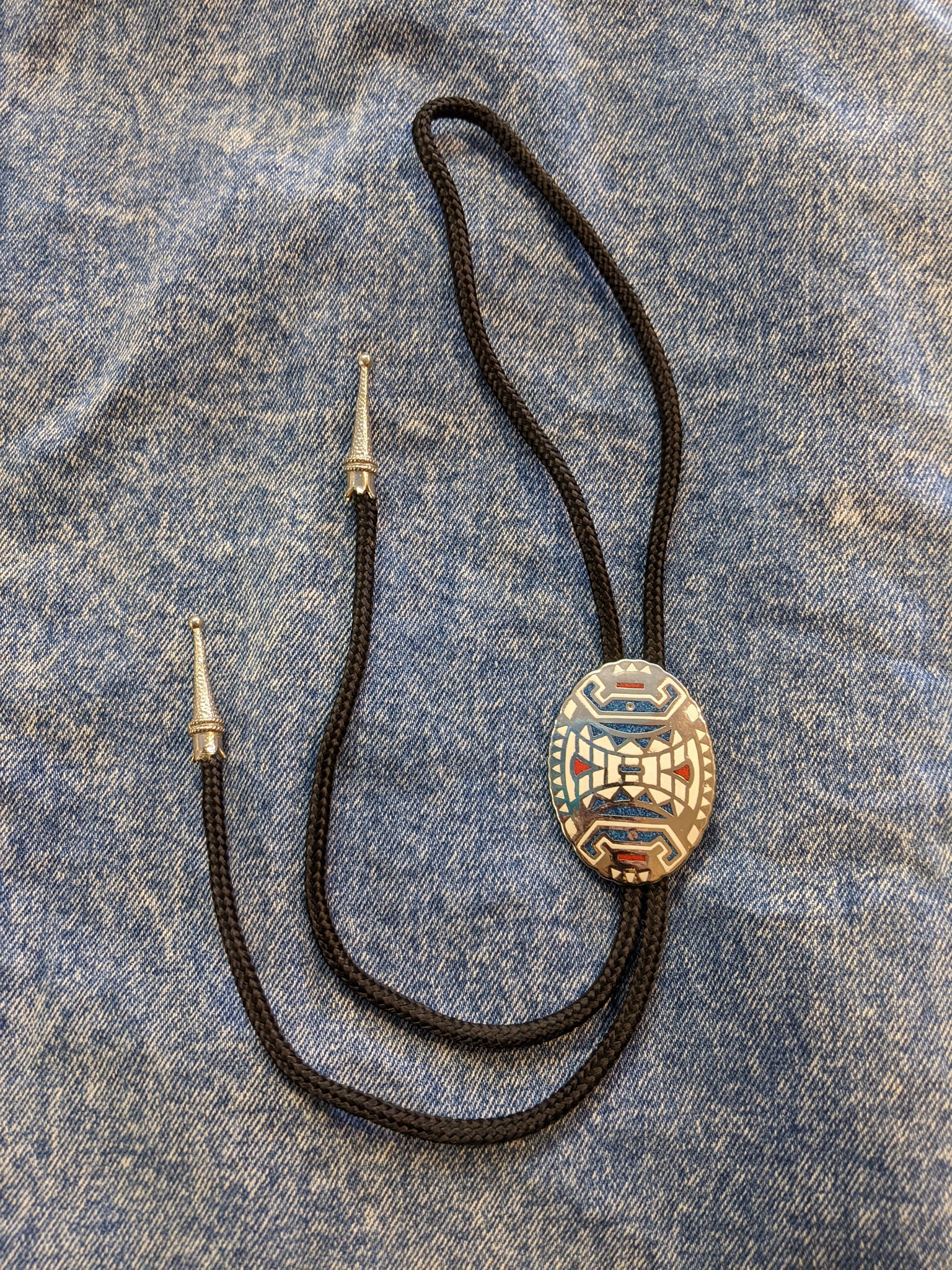 Turquoise & Coral Inlay Bolo Tie