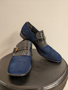 Blue Suede and Snakeskin Monk Shoes