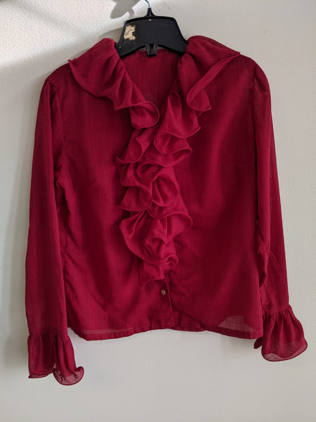 Ruby Red Ruffled Top - M