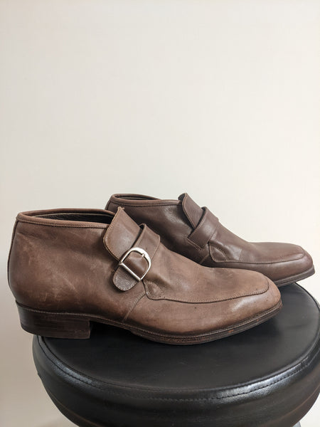 Handmade Brown Leather Monk Shoes
