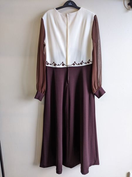 1970s Bedazzled Brown & White Maxi-Dress - L
