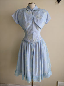 1950s Baby Blue Party Dress & Bolero - S