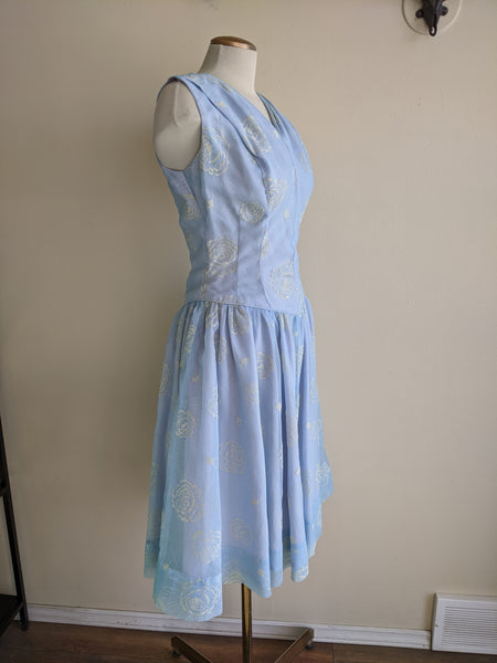 1950s Baby Blue Party Dress & Bolero - S