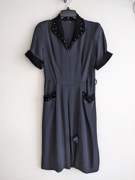 1950s Glitzy Black Party Dress - M